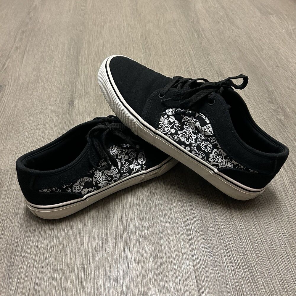 Maui And Sons Black White Paisley Bandana Canvas Skate Shoes Men's 11.5 EUC